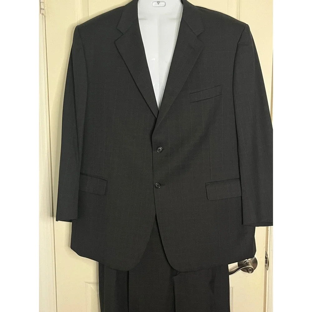 Chiavari Suit Mens 48R/42w Charcoal windowpane 100%‎ Wool 2 Button Made in Italy - Picture 3 of 10